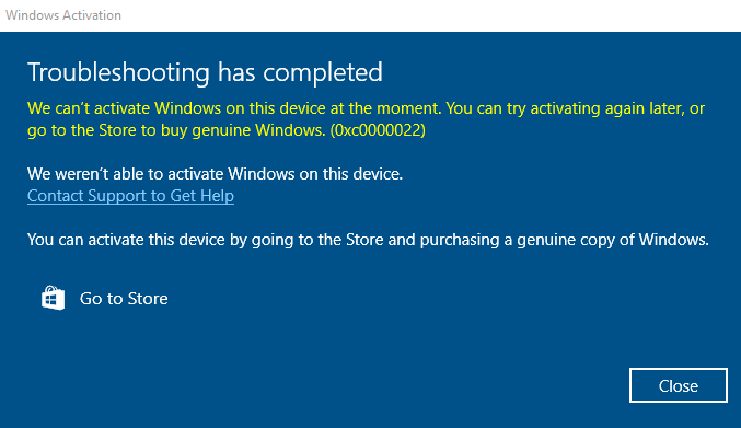 Cum poti remedia eroarea 0xC0000022 la activarea Windows 10/11